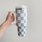 Blue Checkerboard TMC Tumbler, Stanley Dupe - Tired Mama Co.