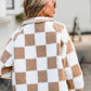 Brown Checked Snap Button Sherpa Jacket - Tired Mama Co.