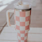 Checkerboard TMC Tumbler, Stanley Dupe - Pink - Tired Mama Co.