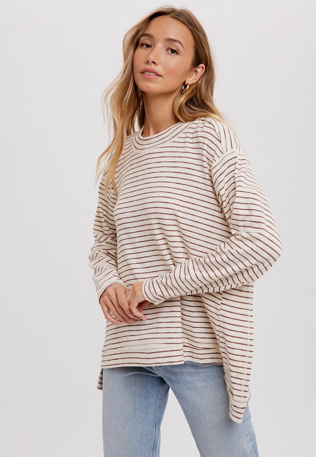 Crewneck Slouchy Stripe Top - Tired Mama Co.