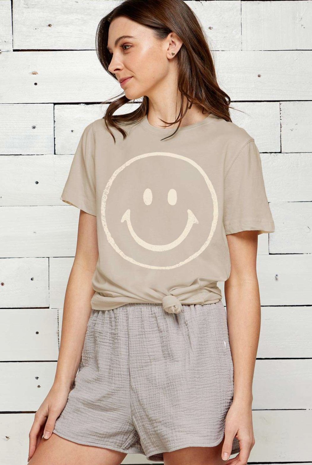 Happy Face Graphic Tee - Tan - Tired Mama Co.