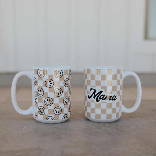Mama Checkered Coffee Mug - Tan - Tired Mama Co.