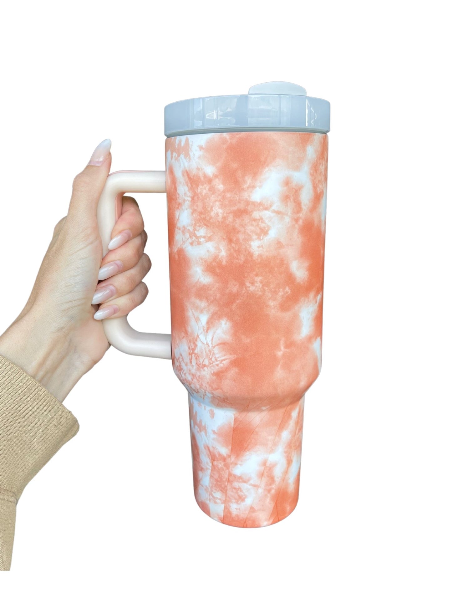 Peach Tie Dye TMC Tumbler, Stanley 2.0 Dupe - Tired Mama Co.