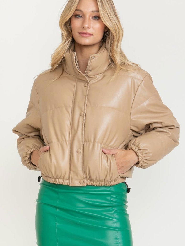Pleather Puffer Jacket - Tired Mama Co.