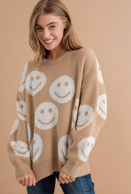 Soft Loose Smile Face Sweater - Tired Mama Co.