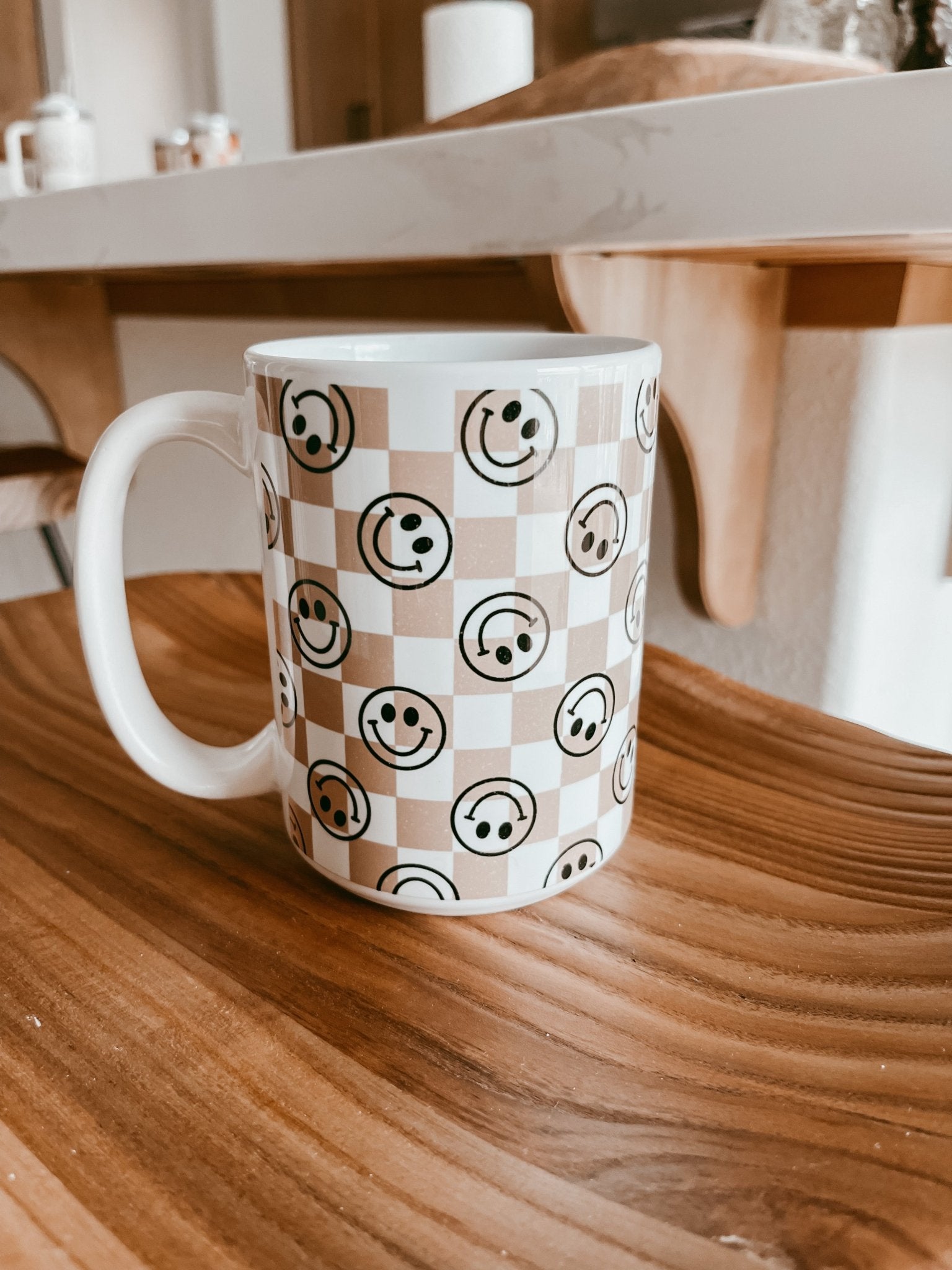 Smiley Face Checkered Coffee Mug - Tired Mama Co.