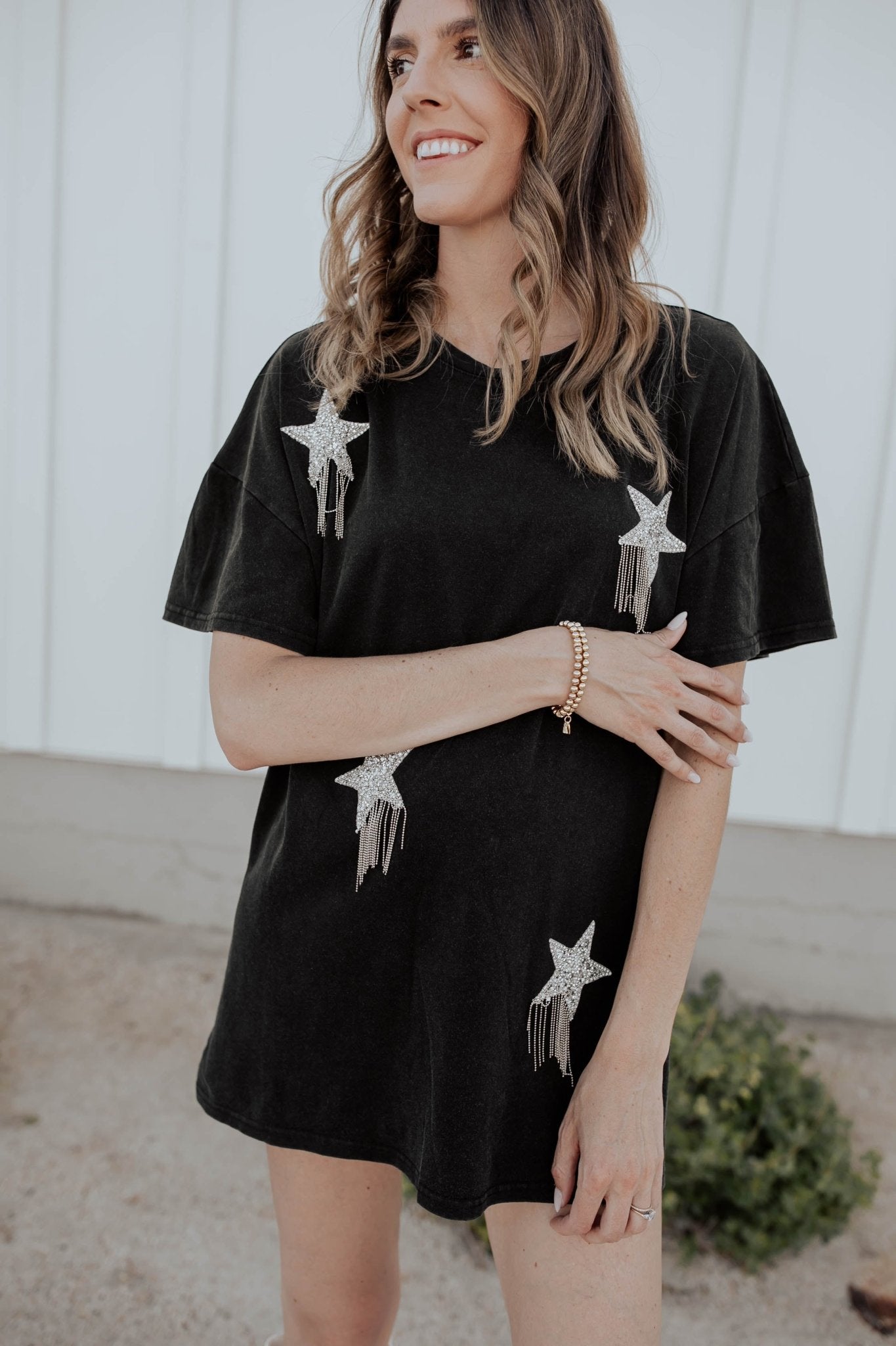 Star Fringe T-Shirt Dress - Tired Mama Co.